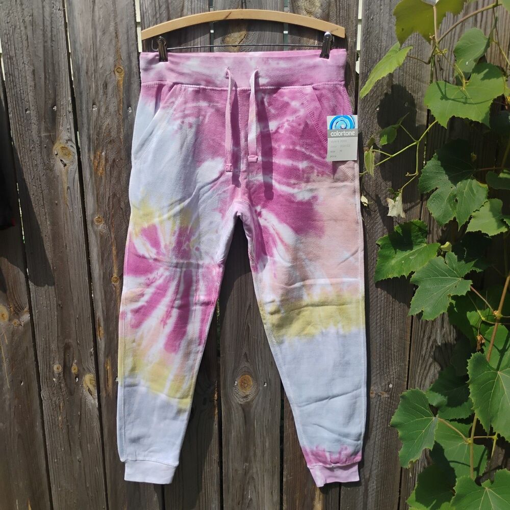 Colortone Tie Dye Joggers Medium Desert Rose Pastel Pink Yellow Sweatpants NWT
